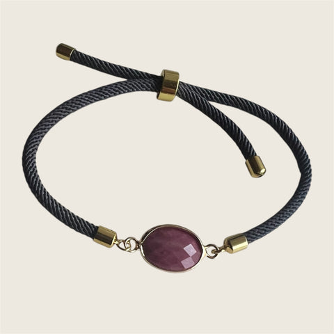 BRACELET GRIS MIX AND MATCH NYLON PIERRE DE RHODONITE (couleur rose)