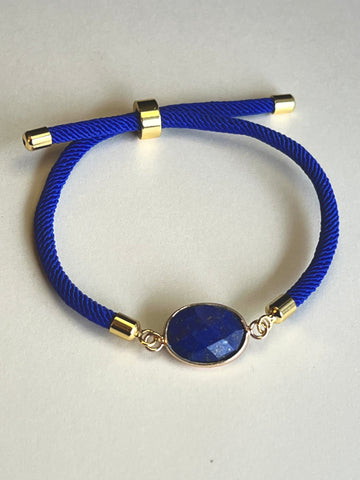 BRACELET BLEU MIX AND MATCH NYLON PIERRE DE LAPIS-LAZULI (couleur bleue)