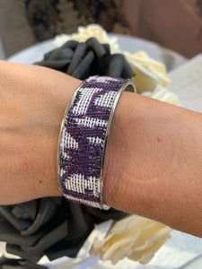 Bracelet manchette tissu upcyclé « indigo/silver » collection le grand jeu